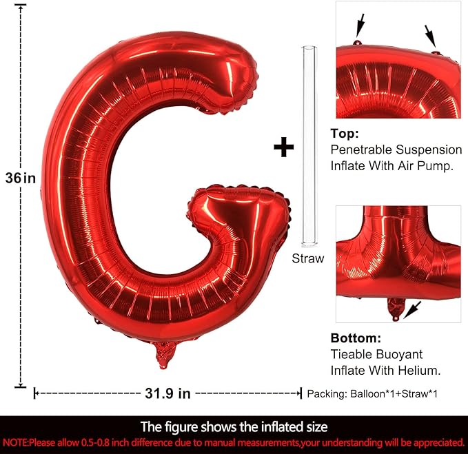 Lovoir 40 Inch Large Red Letter G Balloons Big Size Jumbo Mylar Foil Helium Balloon for Birthday Party Celebration Decorations Alphabet Red G