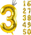 Gold Number 3 Balloon with Crown, 40 inch Gold Number Balloon 3rd Birthday Party Decoration Gold Crown Balloons 0-9 for Birthday Party Anniversary Decorations Supplies