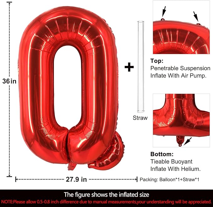 Lovoir 40 Inch Large Red Letter Q Balloons Big Size Jumbo Mylar Foil Helium Balloon for Birthday Party Celebration Decorations Alphabet Red Q