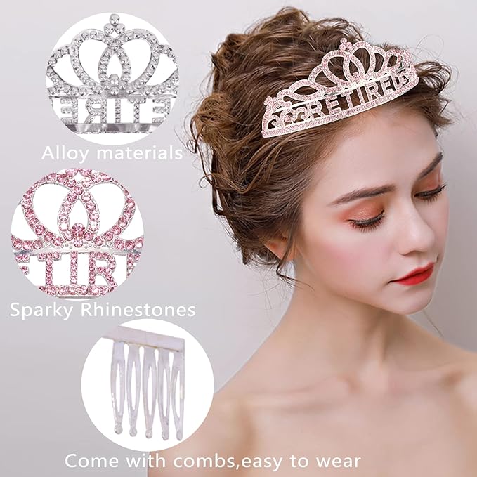SuPoo Retirement Party Decorations Retired Sash for Women Pink Retired Tiara Crown Rhinestone Headband Retirement Gifts The Legend Has Retired Sash for Both Women and Men Party Supplies Favors