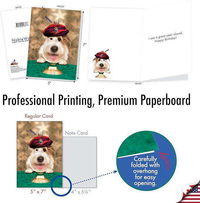 NobleWorks - 1 Happy Birthday Card with Funny Animals - Wildlife and Pet Humor, Fun Birthday Celebration Notecard - Dog Psychic C3210BDG