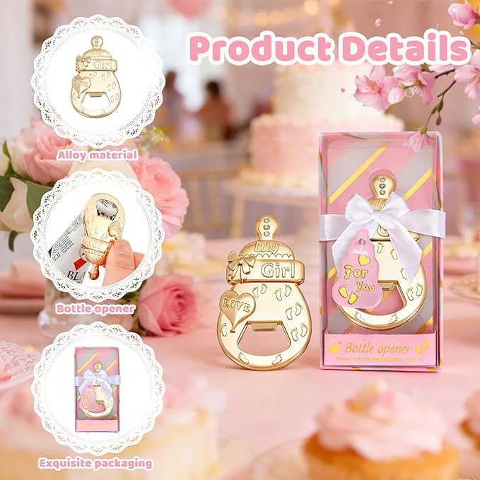 24 Pcs New Pink Baby Bottle Openers for Baby Shower Favors Party Return Gifts for Guests,Baby Girl Shower Party Decorations or Souvenirs Even Game Prizes