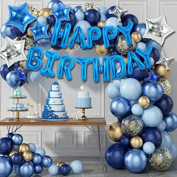 TONIFUL 35PCS 16 Inch Blue Happy Birthday Balloon Blue Happy Birthday Balloons Decorations with Star Balloons for Girls Boys Kids Men Women Adults Birthday Party Decorations Supplies