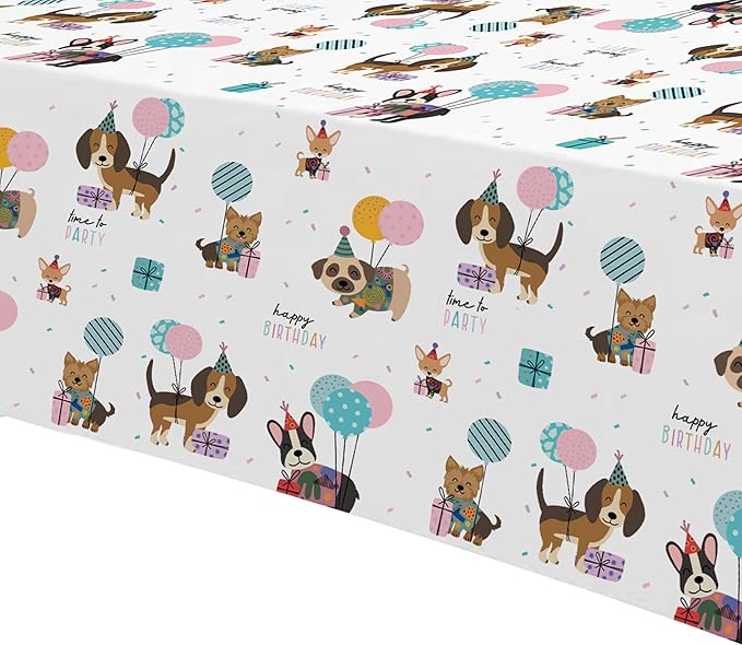 Dog Birthday Decorations Tablecloth, Disposable Puppy Dog Party Supplies Table Cover for Birthday Baby Shower, 3 Pack, 86in x 55in