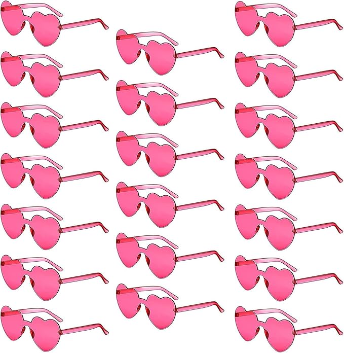YQVIE 20 Pack Heart Shaped Sunglasses One Piece Candy Color Rimless Glasses for Women Bachelorette Party Supplies