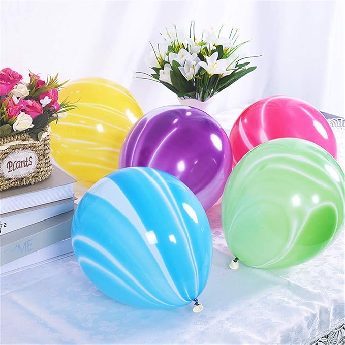 Rainbow Tie Dye Balloons 100PCS 12 Inch Agate Marble Latex Swirl Balloons For Tie Dye Birthday Party Supplies,Candyland,Bachelorette,Fun Hippie Party Decorations(Multi-Color)