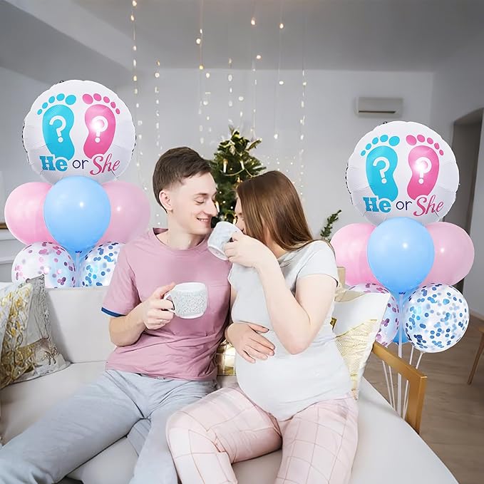 Gender Reveal Balloon Table Centerpiece Stand Kit 2 Set for Table, Gender Reveal Party Decorations with 18in Boy or Girl Foil Balloons and Pink Blue Confetti Latex Balloons