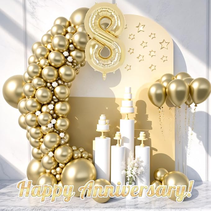 Light Gold Number 8 Balloon 40 Inch, Big Large Foil Helium White Gold Number Balloons, Giant Mylar Number 8 Balloons for 8 Year Old Birthday Party Decorations Supplies Anniversary