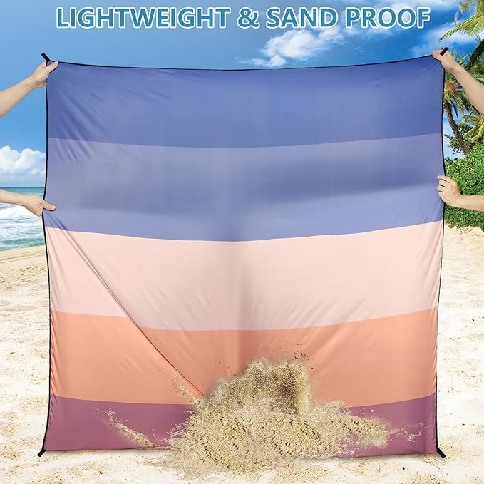 WIWIGO Beach Blanket Waterproof Sandproof Beach Mat 79" X 83"/10'x9'for 2-8 Adults Quick Drying Outdoor Picnic Mat Beach Accessories for Travel, Camping, Hiking