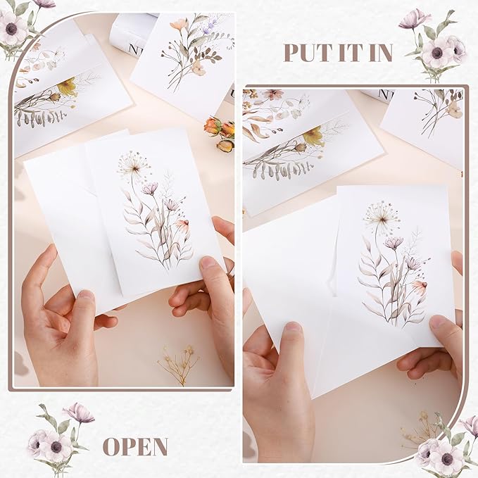 Blank Cards and Envelopes, 40 Pack Blank Note Cards 4x6 in Elegant Floral Greeting Card with Sealing Stickers, Note Card Stationary Set for Birthday, Wedding, Easter All Occasions (10 Designs)