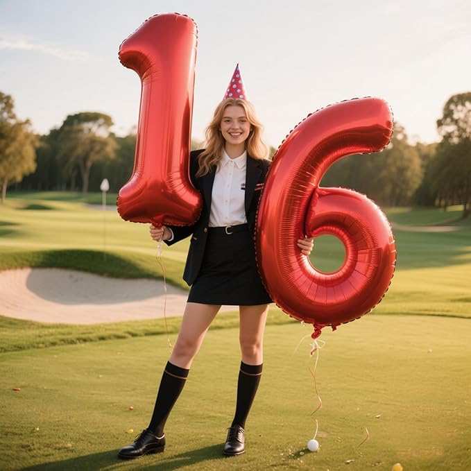 40 Inch Red Number 16 Digital Balloon,Jumbo Mylar Foil Helium Balloon for 16 Balloons for Birthday Party,Wedding Anniversary Party Decorations
