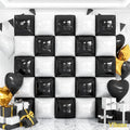 Black and White Square Foil Balloons Wall, Double Sided Chrome Black White Balloons Tunnel Arch Kit Backdrop for Checkerboard Racing Themed Birthday Graduation Wedding Party Decorations