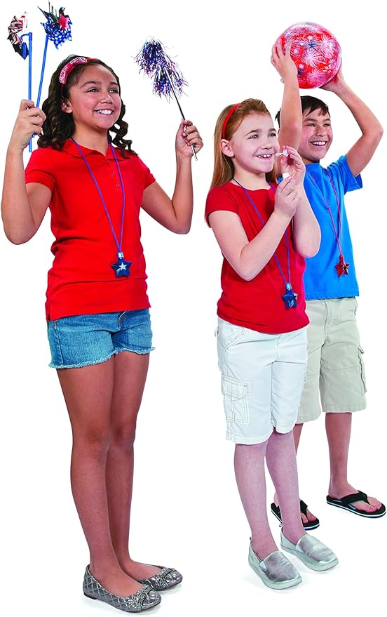 Fun Express Patriotic Pinwheels 36 Pack - Premium 4th of July Decorations with 5" Red White and Blue Spinners on 11" Sticks | Memorial Day Outdoor Decor for Kids Party Supplies & Classroom Prizes