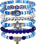 Surfer Heishi Bracelets for Women Stackable Rainbow Vinyl Disc Clay Beaded Stretch Bracelets Elastic Layering Friendship Bracelets Boho Summer Beach Jewelry