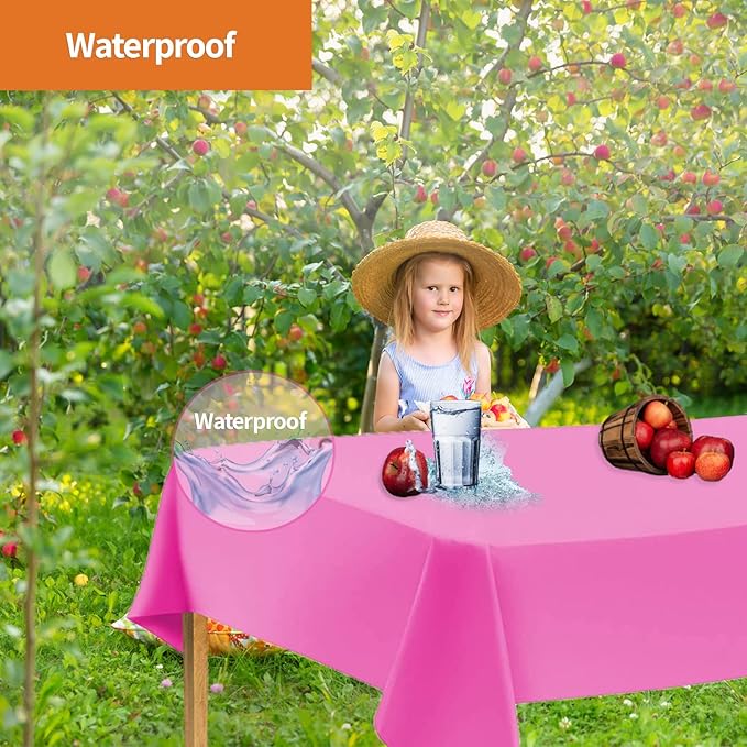 Pink Disposable Plastic Tablecloth for Rectangle Tables (48 Pack) Premium Decorative Table Cloths for Parties, Events & Weddings, Indoors & Outdoors, 54 x 108 inches