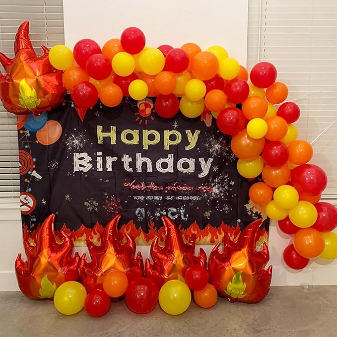 Balloon Garland Arch Kit Red Yellow Orange White Latex Balloons Orange Red Party Balloons for Boys Firemen Firefighter Pizza Birthday Party Fire Truck Engine Fall Thanksgiving Party Decorations