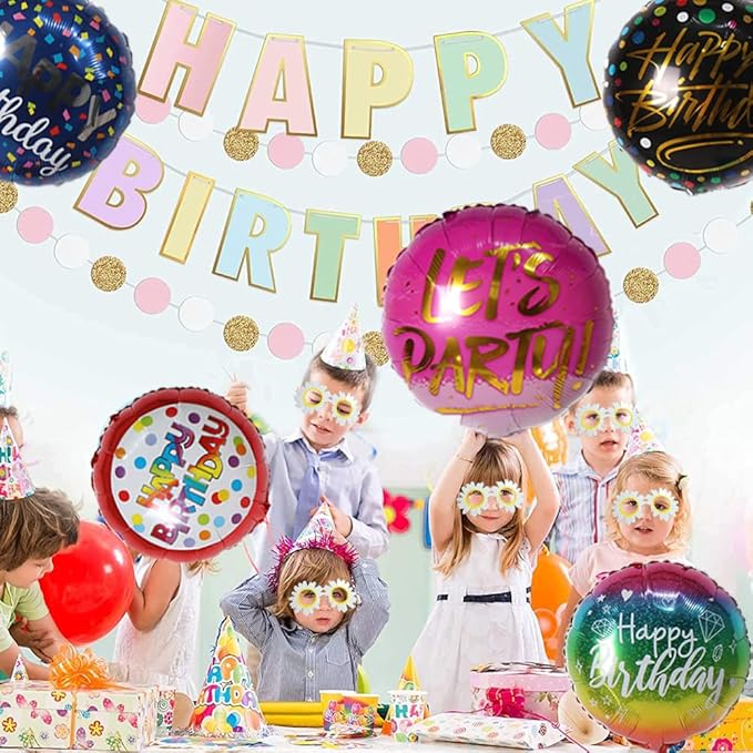 40 Pieces Happy Birthday Foil Balloons 18" Round Aluminum Foil Mylar Helium Balloon Inflatable Balloons for Birthday Party Baby Shower Decoration Supplies