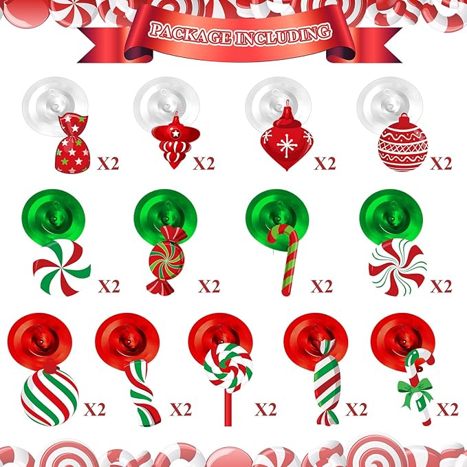 Funrous 56 Pcs Christmas Peppermint Candy Hanging Swirls Decorations Red and White Holiday Party Streamers for Home Winter Holiday Christmas Party Decor(Red White Green)