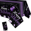 Tudomro 1 Pcs Happy Birthday Tablecloths Happy Birthday Party Decorations Plastic Table Cover Rectangular Cloths for Women Men Baby Shower Party Supplies, 108 x 54 Inch (Black Purple)