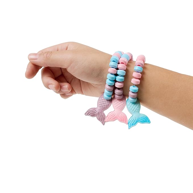 50 Mermaid Candy Bracelets with Two-Tone Mermaid Tail Charms, Great for Little Mermaid Party Favors and Goodie Bags, Ocean & Ariel-Themed Party Treats, Bulk Pack by 4YoreElves