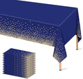 12 Pcs Navy Blue Plastic Tablecloth Gold Dot Blue Table Cloth, 54×108 inches Disposable Gold Dot Confetti Dark Blue Table Cover for Anniversary, Friendsgiving, Fine Dining, Graduation Party Decoration