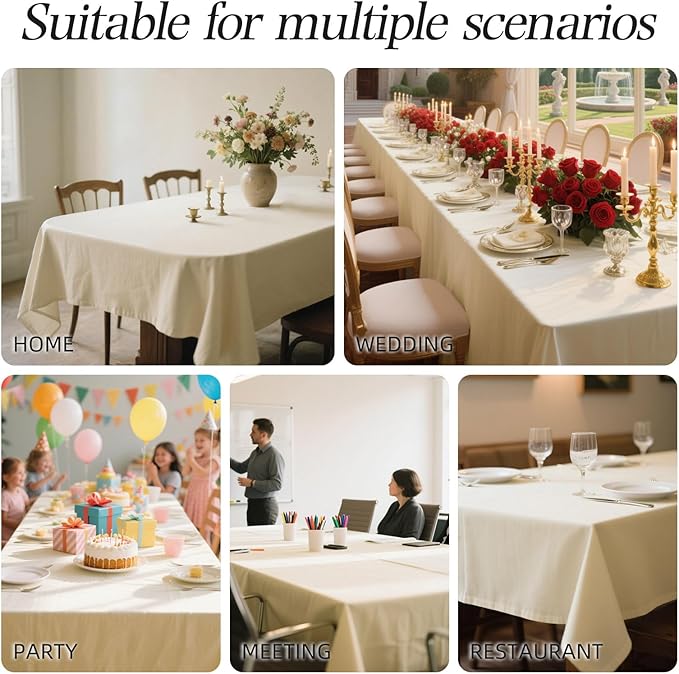 WIGENIUS 2 Pack Ivory Table Cloth Rectangle Tablecloths 70X120 Inch,Polyester Table Cloth for 8 Foot Rectangle Tables,Wrinkle Resistant Washable Fabric Table Covers for Party,Wedding Banquet
