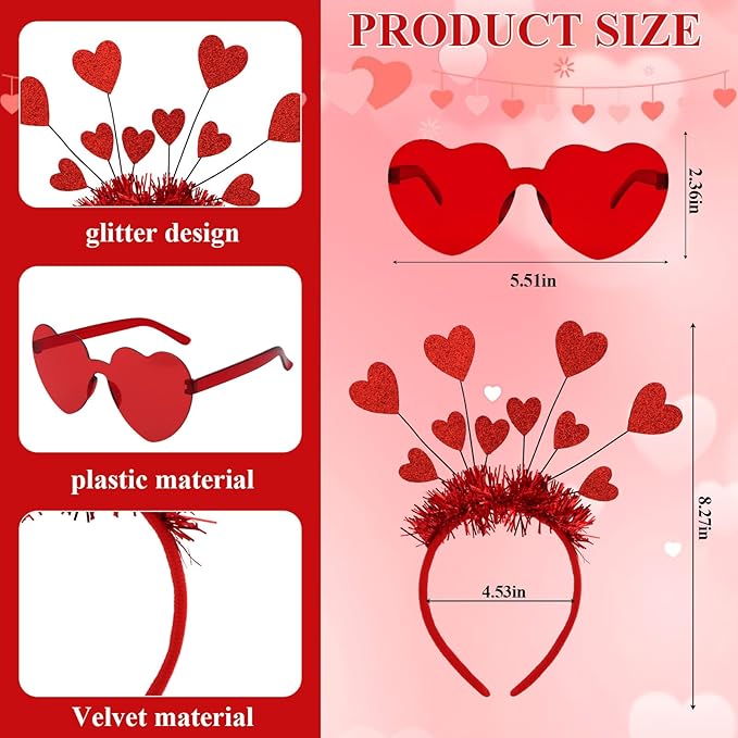 Semato valentines Day Headbands with Red Heart Sunglasses for Valentines Day Accessories Galentines Party Favors Halloween Costume