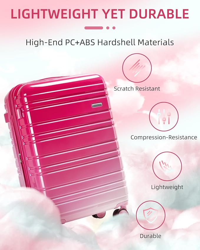 LARVENDER Luggage Sets 6 Piece Hardside Expandable Suitcase with Wheels TSA Lock Double Spinner Wheels, PC+ABS Multicolor Lightweight Travel Luggage Sets for Women, Berry Sparkling