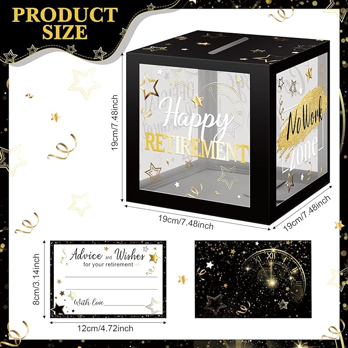 Funrous 51 Pcs Retirement Card Box Advice & Well Wishes Cards for Women Men Happy Retirement Party Decorations Going Away Party Favors(Black and Grey)