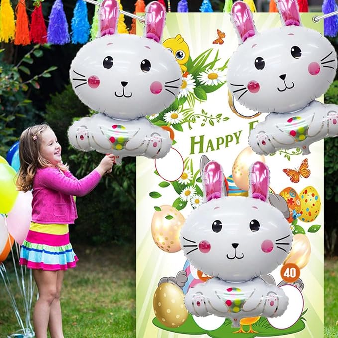 Bunny Balloons Easter Balloons Rabbit Foil Balloon for Easter Party Decorations Themed Party Shower Bunny Birthday Party Decorations Decor Supplies Party Balloon Set 3pcs