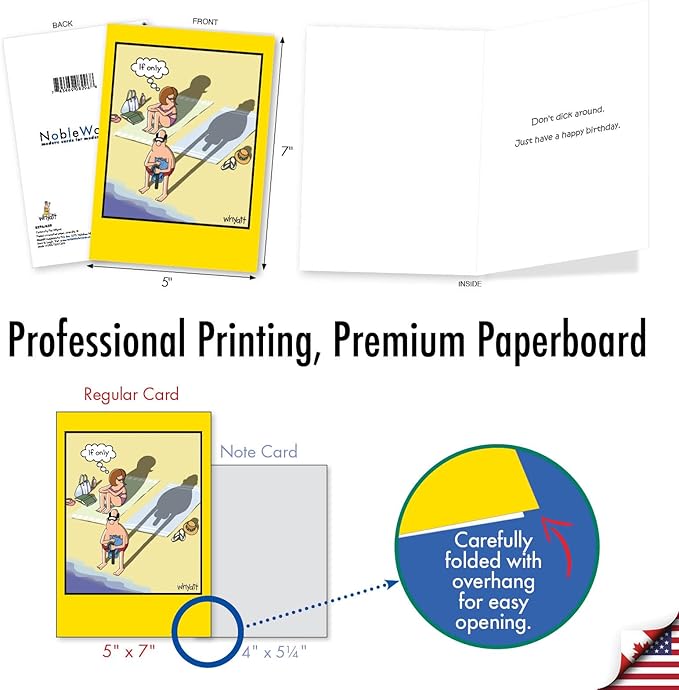 NobleWorks - 1 Funny Cartoon Card for Birthdays - Happy Bday Celebration for Grown-Ups, Humor Stationery Greeting - If Only Birthday 8296