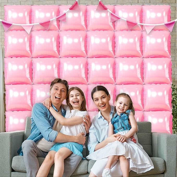 36 Piece XL Hot Pink Square Foil Balloon Wall Screen Double Sided Square Balloon Screen Tunnel Arch Kit Mylar Square Balloons for Baby Shower Graduation Engagement Wedding Birthday Party Decorations