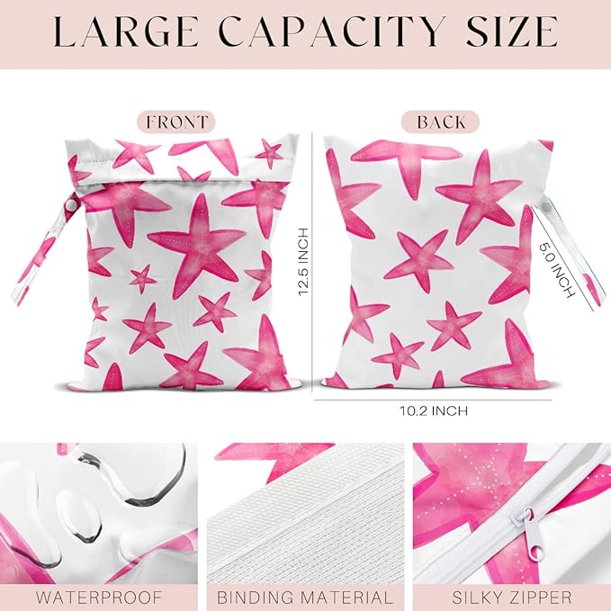 4 Pack Wet Bag for Swimsuit, Beach Travel Essentials Wet Dry Bag, for Sunscreen Toiletry Dirty Clothes Yoga Gym Diaper, Friend Summer Beach Vacation Gifts. Starfish, shells, crabs