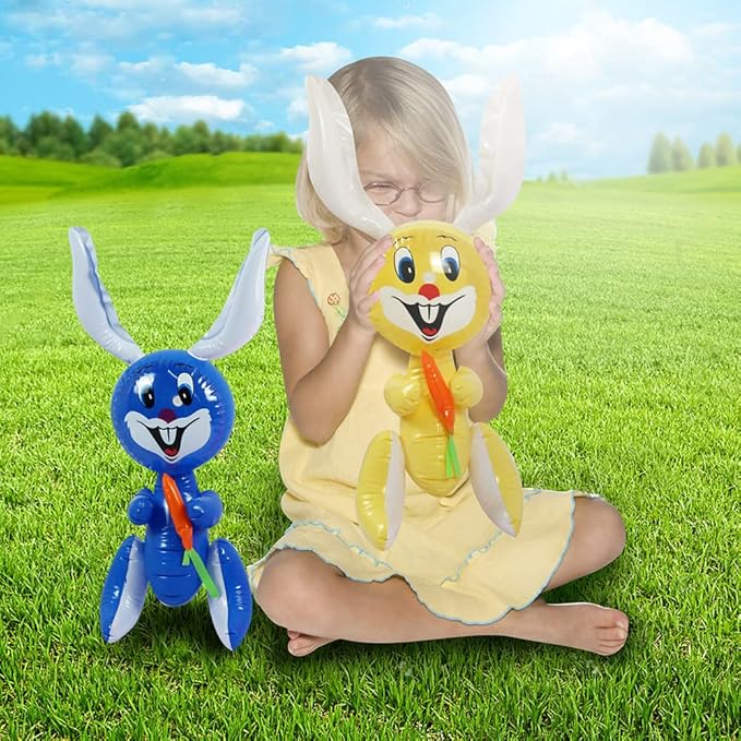 ArtCreativity 23" Inflatable Easter Bunny with Carrot Inflates, Set of 4 Blow Up Bunny, Egg Hunt Supplies for Easter Basket Stuffers, Indoor and Outdoor Decoration, Party Favors, 4 Assorted Colors