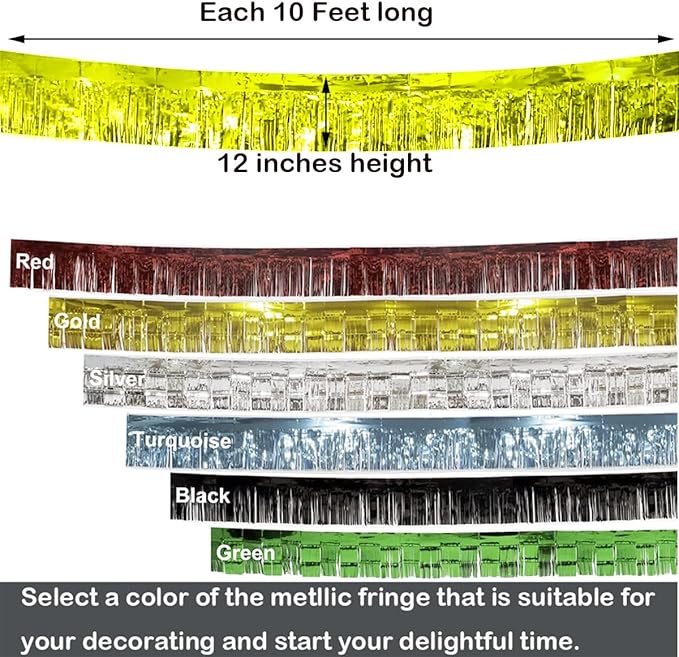 3 Pack Total 30 Feet Foil Fringe Garland Metallic Wall Hanging Drapes Tassel Skirting Tinsel Streamers Decorations for Parade Float Trailer Mardi Gras Party Birthday Wedding (Gold)