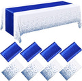 Breling 8 Pack Royal Blue Disposable Plastic Tablecloths and Satin Table Runner Set, 54 x 108 Inch Tablecloth, 12 x 108 Inch Table Runners for Wedding Graduation Birthday Baby Shower New Year
