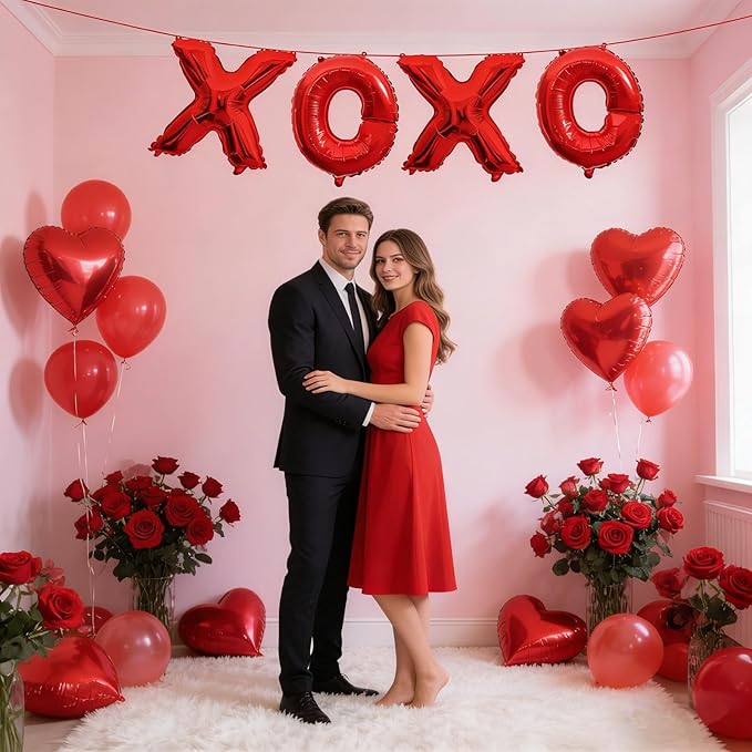 Soochat XOXO Balloons | Valentine Letters Mylar Foil Balloons - Bachelorette Parties Wedding Bridal Showers Photo Props Decorations Valentines Day Party Supplies (Red)
