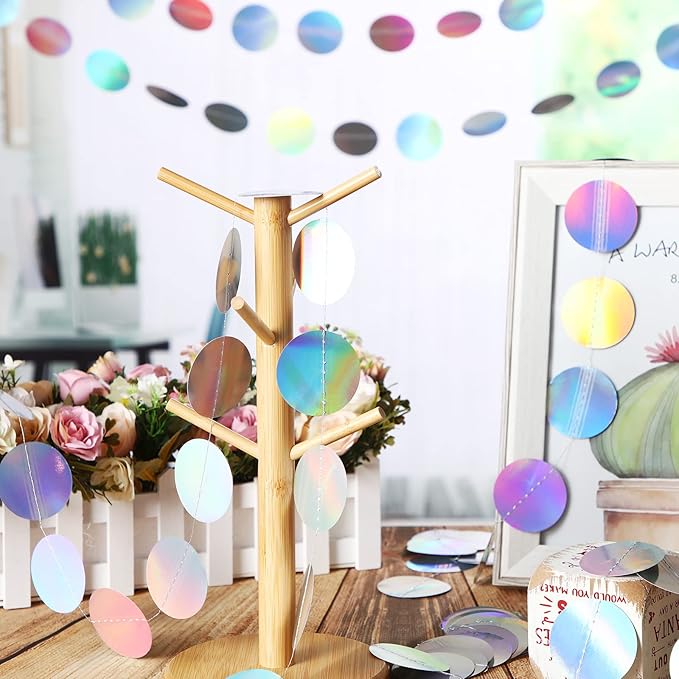 Syhood 10 Pcs Party Decorations Paper Dot Circle Garlands Glitter Streamers Hanging Banner Decor for New Year Baby Shower Wedding Birthday Backdrop Supplies (Iridescent Color)