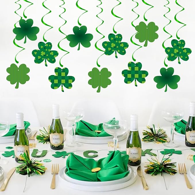 St-Saint Patricks-Day Decorations Garland-Swirls Decor - 16Pcs St.Patrick's Green Shamrock Clover Streamers,Baby Shower Birthday Irish Lucky Window Hanging Party Supplies Hugtmr