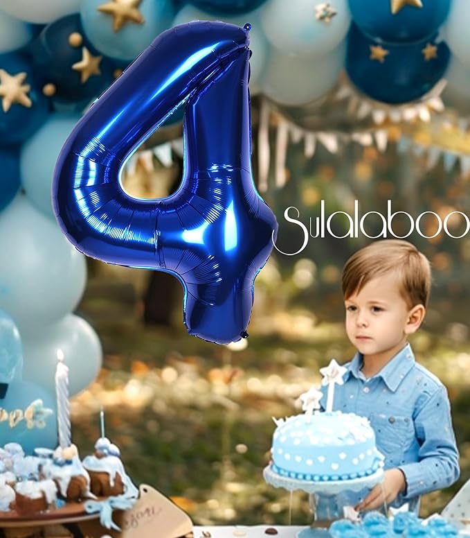 40Inch Navy Blue 4 Balloon Number Large Helium Royal Blue Number Balloons 0-9 Giant Digital 4th Foil Mylar Big Party Balloon for Boy Birthday Party Anniversary Graduation Decorations