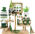 St Patrick's Day Decoration 8 PCS Tiered Tray Decor Set, Cute Tabletop Saint Patty's Day Décor for Home Shelf Mantel Fireplace Office Desk Coffee Bar Shamrock Sign Gnome Lucky Irish Tray Objects