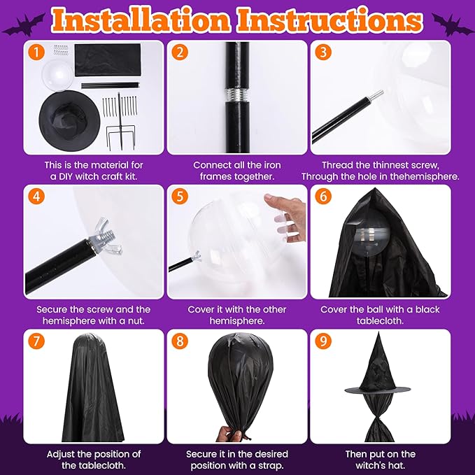 Halloween Witch Outdoor Decorations Set of 6, 4FT Yard Lawn Garden Props with Stakes, Witch Halloween Decor for Outside, Garden, Lawn, Entryways