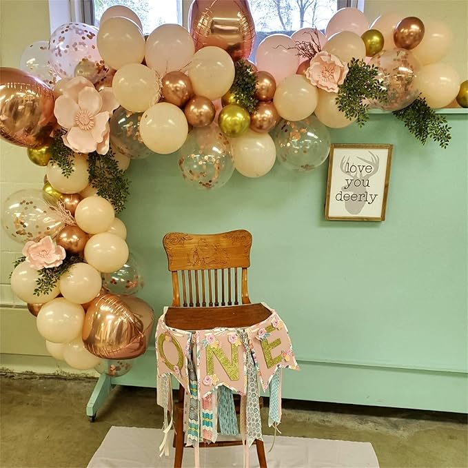 Blush Rose Gold Balloon Garland Arch Kit, 119 Pieces Peach Pink Gold Pastel Orange Metallic Rose Gold Confetti Balloon Garland Kit for Girls Women Birthday Wedding Baby Bridal Shower Party Decorations