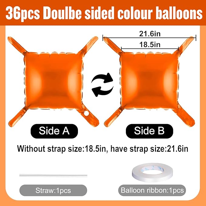 36Pcs Orange Square Foil Balloons Wall Backdrop, Double Sided Metallic Foil Balloons Tunnel Arch Garland Kit for Photo Booth Birthday Wedding Halloween Christmas Party Decorations
