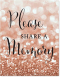 Andaz Press Wedding Party Signs, Glitzy Rose Gold Glitter, 8.5x11-inch, Please Share a Memory, 1-Pack, Bokeh Colored Party Supplies