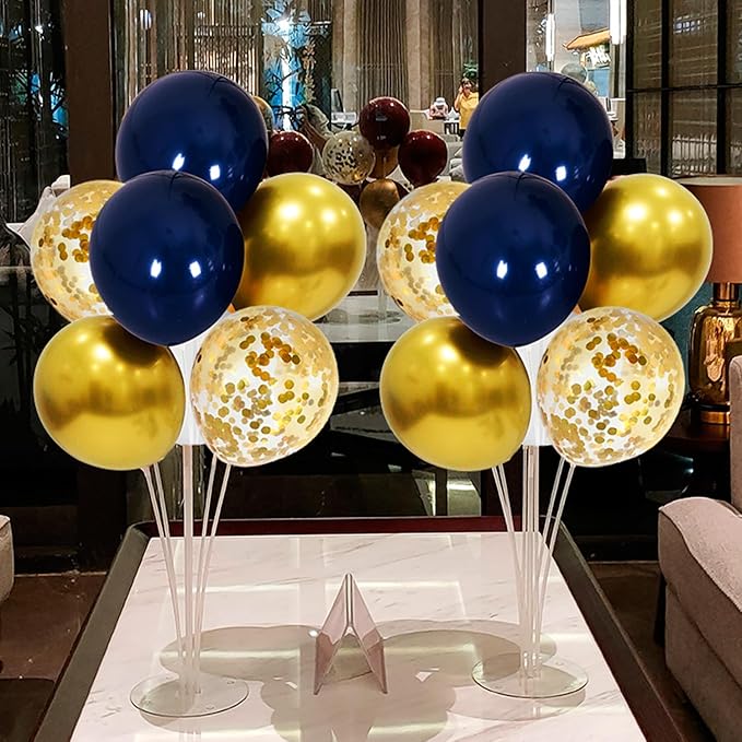 4 Set Blue Gold Balloon Stand Balloon Centerpieces Table Decorations for Birthday Wedding Anniversary Retirement New Years Graduation Decorations Class of 2026
