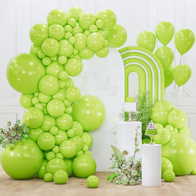PartyWoo Lime Green Balloons 152pcs Different Sizes of 18 12 10 5 Inch Light Green Latex Balloon Arch Kit Garland for Wedding Birthday Dinosaur Jungle Golf Football Theme Party Decorations Green-Y6