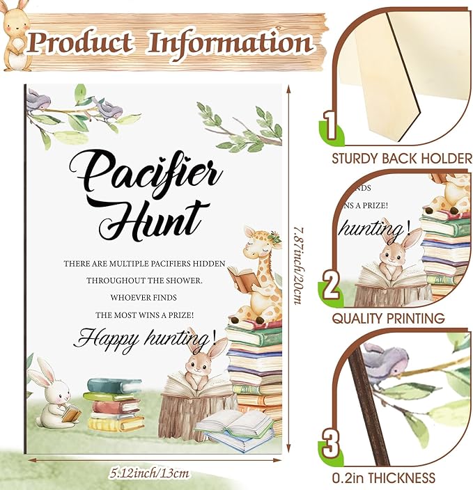 Thyle 51 Pcs Storybook Pacifier Hunt Baby Shower Games a New Chapter Will Soon Begin Baby Shower Game Decoration Include Hunt Sign and 50 Acrylic Pacifiers Gift Sets for Gender Reveal Party Decor