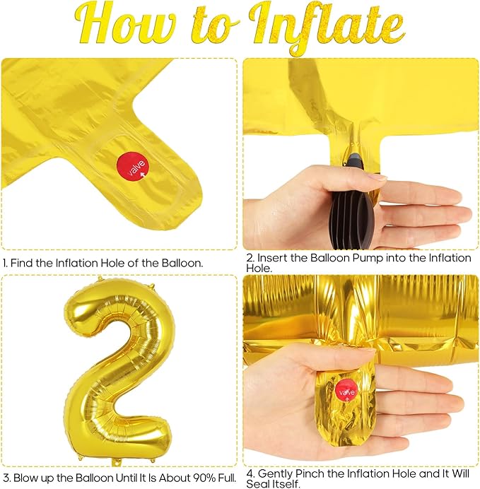 Gold Number 2 Balloon 40 Inch, Big Large Foil Helium Number Balloons, Jumbo Giant Mylar Number 2 Balloons for 2 Year Old Birthday Party Decorations Supplies Anniversary