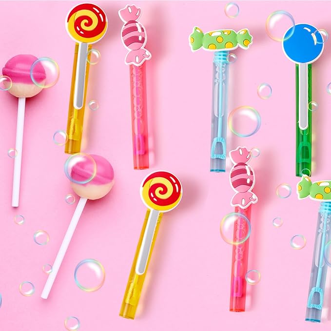 Leyndo 24 Pcs Candy Bubbles Wands Bulk Candy Themed Party Favors Mini Wands Lollipop Bubbles for Candy Party Favor Game Toys for Gift Bag Stuffers